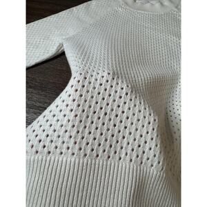 SIX/FIFTY Sweater Womens XS White Pointelle Cotton Pullover Lightweight Sheer